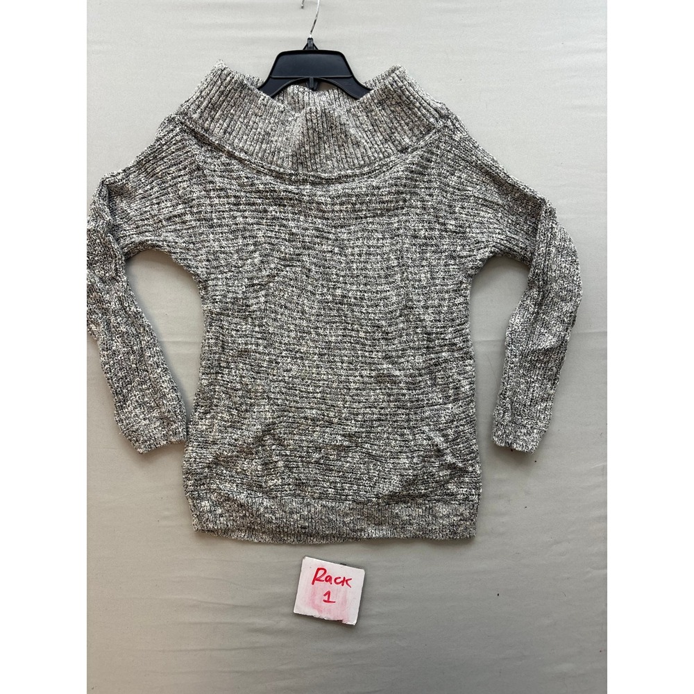 Express Womens Cowl Neck Marled Knit Sweater Grey Black White Small